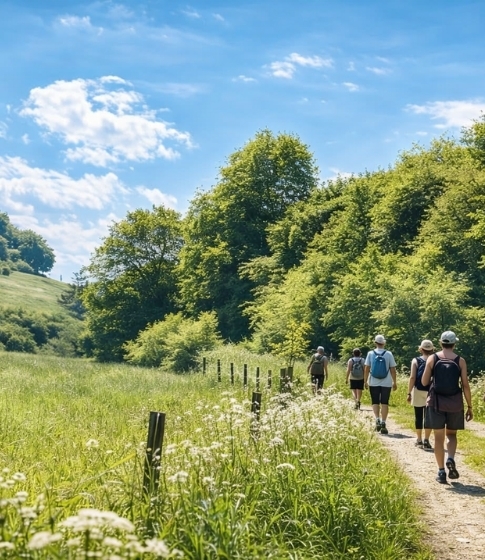 Eine Yoga Retreat Gruppe von Vivere Vital bei einer schoenen Wanderung
